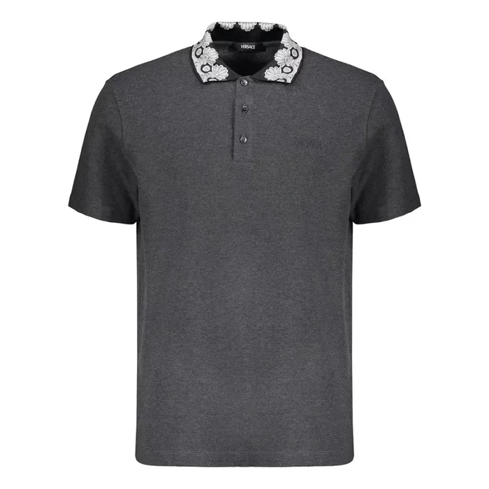 Áo Polo Nam Versace Logo Embroidered Cotton Polo Shirt Màu Xám Size M