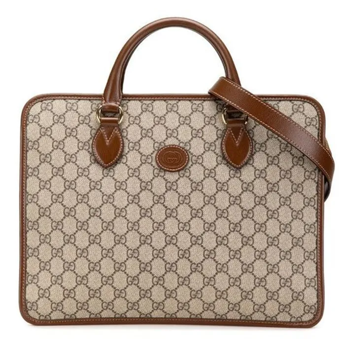 Cặp Xách Tay Nam Gucci GG Supreme Briefcase 2way Business Bag Brown PVC Leather 674143 Màu Be Nâu
