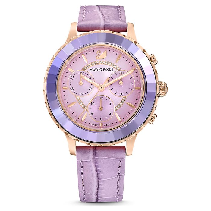 Đồng Hồ Nữ Swarovski Octea Lux Chrono Watch Swiss Made, Leather Strap, Purple, Rose Gold Tone Finish 5632263 Màu Tím