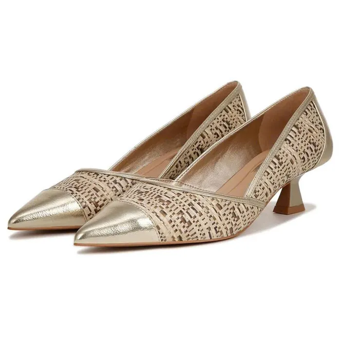 Giày Cao Gót Nữ Franco Sarto Darcy Sandal Gold Beige Multi Woven Màu Vàng Be Size 7.5 US