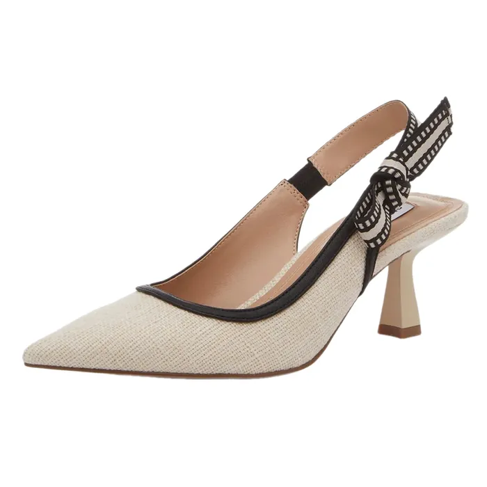 Giày Cao Gót Nữ Steve Madden Versali Pump Heel Cream Canvas Textile Màu Kem Size 8 US
