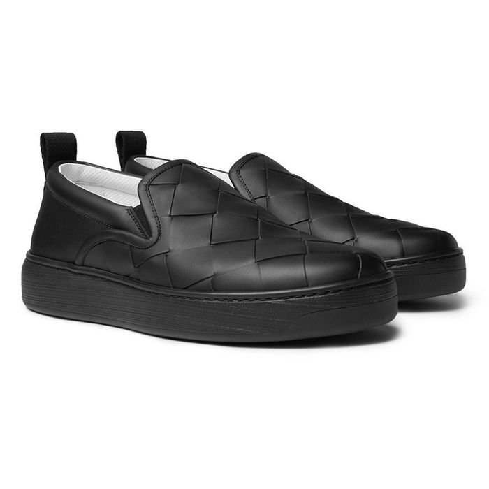 Giày Lười Nam Bottega Veneta Dodger Intrecciato Leather Slip-On Sneakers Màu Đen Size 40.5
