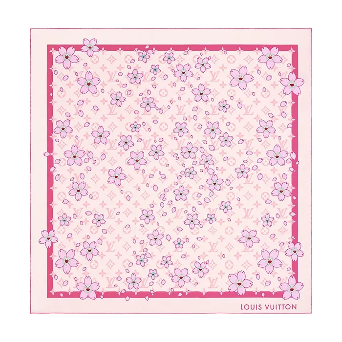 Khăn Lụa Louis Vuitton LV Monogram Cherry Blossom 70 LV x TM M94964 Màu Hồng