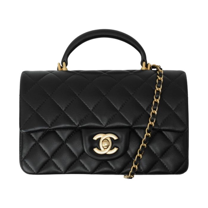 Túi Xách Tay Nữ Chanel Mini Flap Bag Top Handle Lambskin & Gold Black AS2431-B05810-94305 Màu Đen