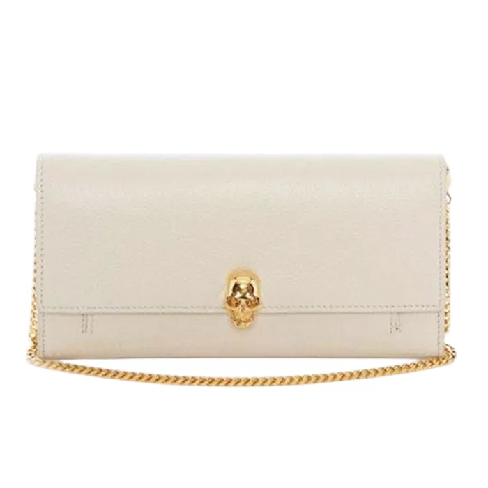 Ví Nữ Alexander Mcqueen Skull Patent Leather Wallet On Chain Màu Trắng