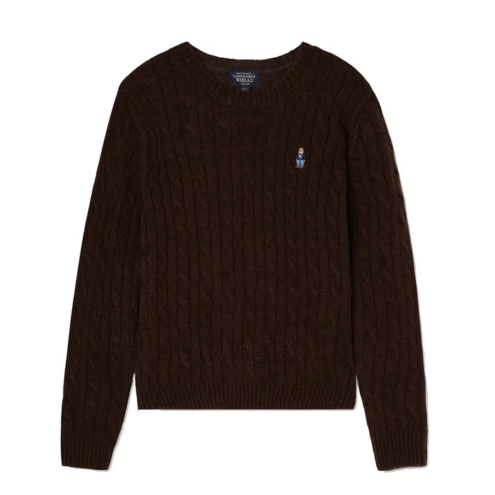Áo Len Nữ WHOAU Steve Cable R-neck Pull Over Màu Nâu Size M