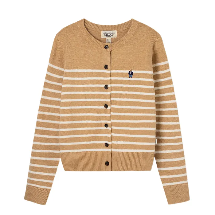 Áo Len Nữ WHOAU Steve R-neck Cardigan Màu Be Size S