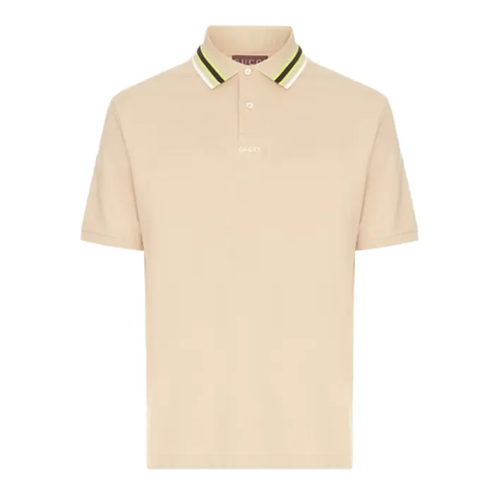 Áo Polo Nam Gucci Striped Colar Embroidered Logo In Beige 788024 XJGJY 2219 Màu Be Size S