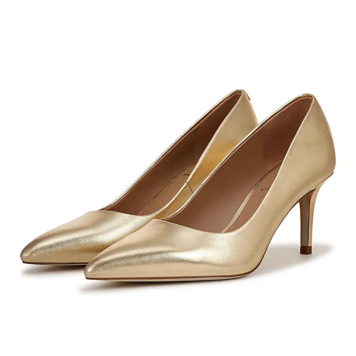 Giày Cao Gót Nữ Sam Edelman Vienna Kitten Pump EC0101442 Amber Gold Leather Màu Vàng Size 38