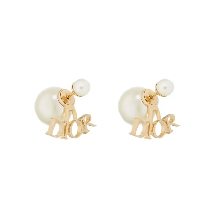 Khuyên Tai Nữ Dior Tribales Earrings Gold Finish Metal And White Resin Pearls E4124WOMRS 301 Màu Vàng Gold