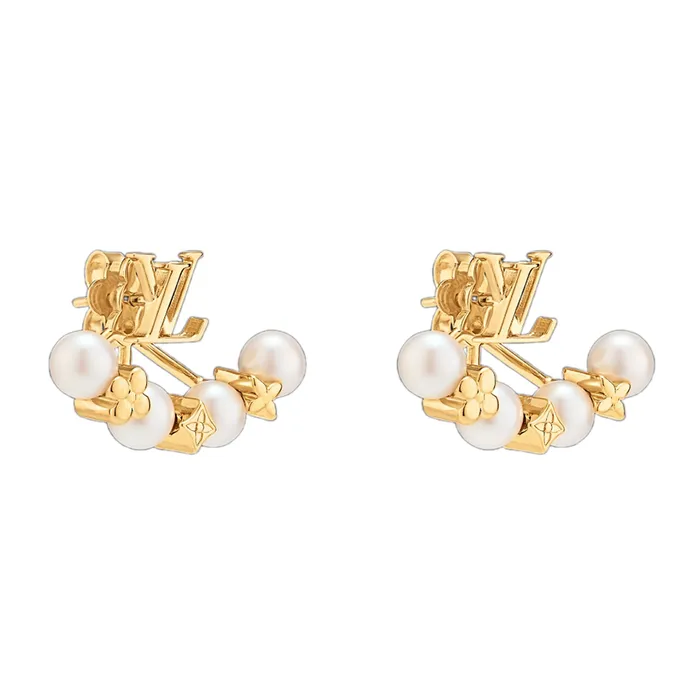 Khuyên Tai Nữ Louis Vuitton LV Minigram Pearls M01258 Màu Vàng Gold