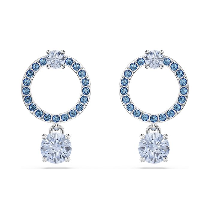 Khuyên Tai Nữ Swarovski Attract Drop Earrings Round Cut Blue Rhodium Plated 5723563 Màu Xanh Dương
