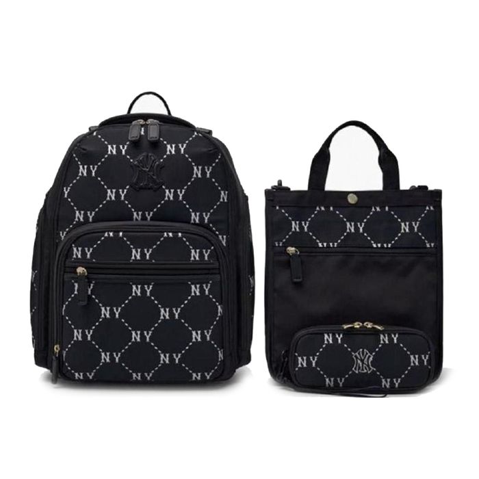 Set Balo Và Túi Tote MLB Jacquard Monogram 7ABKMD35N Màu Đen