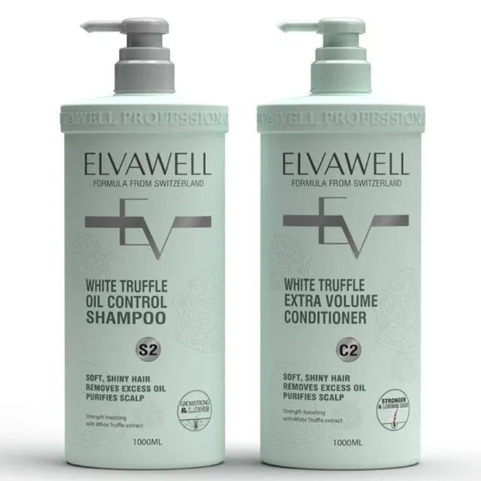 Set Dầu Gội Và Xả Hỗ Trợ Giảm Rụng Tóc Sạch Dầu Bết Elvawell White Truffle (1000ml x 2)