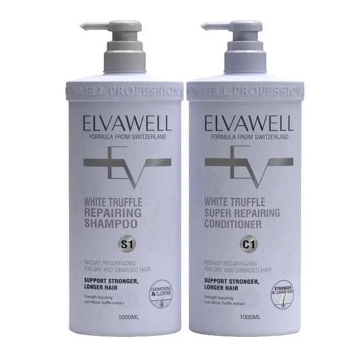 Set Dầu Gội Và Xả Phục Hồi Hư Tổn Siêu Suôn Mượt Elvawell White Truffle (1000ml x 2)