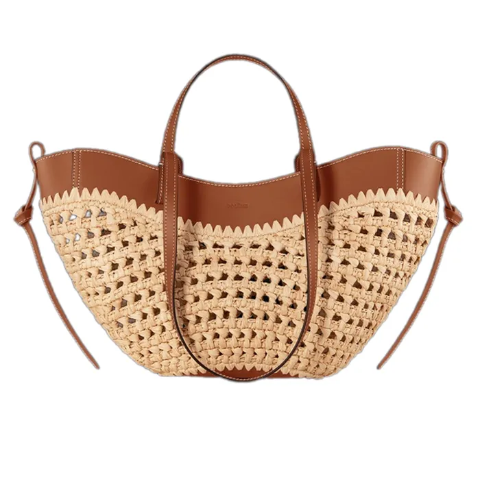 Túi Xách Tay Nữ Polène Cyme Mini Edition Raffia Handle Bag Màu Nâu Be