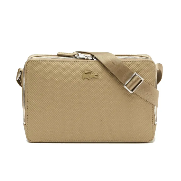 Túi Đeo Chéo Unisex Lacoste Chantaco Matte Stitched Leather Zippered Crossbody Bag NH3270CE-00-L32 Màu Be