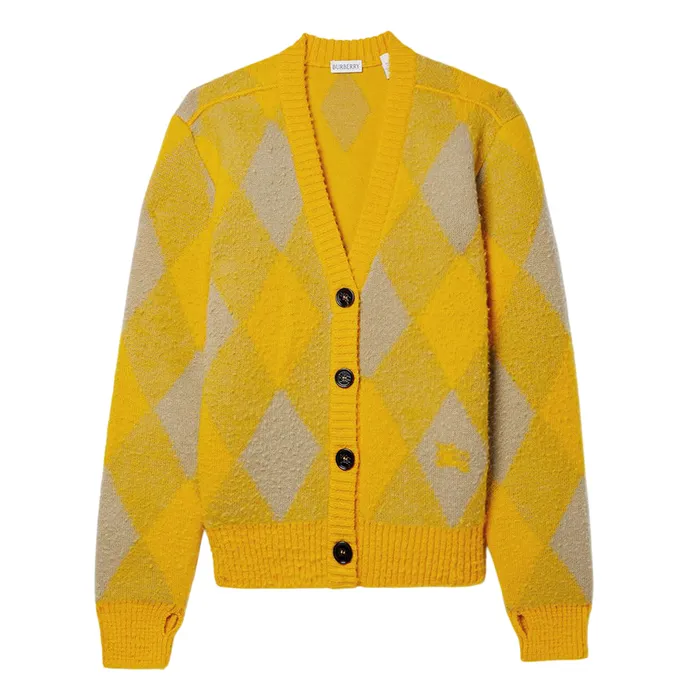 Áo Cardigan Nữ Burberry Argyle Jacquard-Knit Wool Màu Vàng Size S