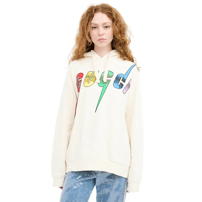 Áo Hoodie Nữ Gucci Sequin Logo Medium Màu Kem Size XS