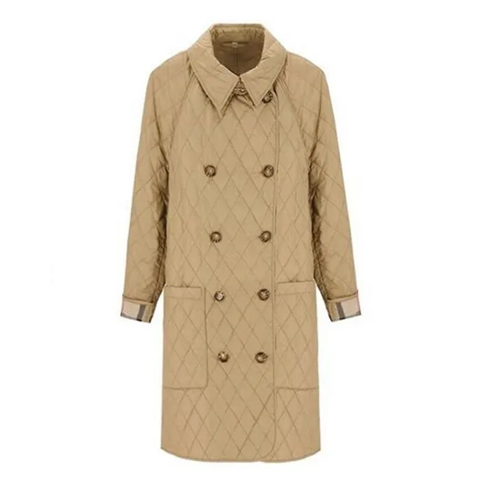 Áo Khoác Nữ Burberry Tything Diamond Quilt Trench Coat Jacket 8053043 Màu Be Size M
