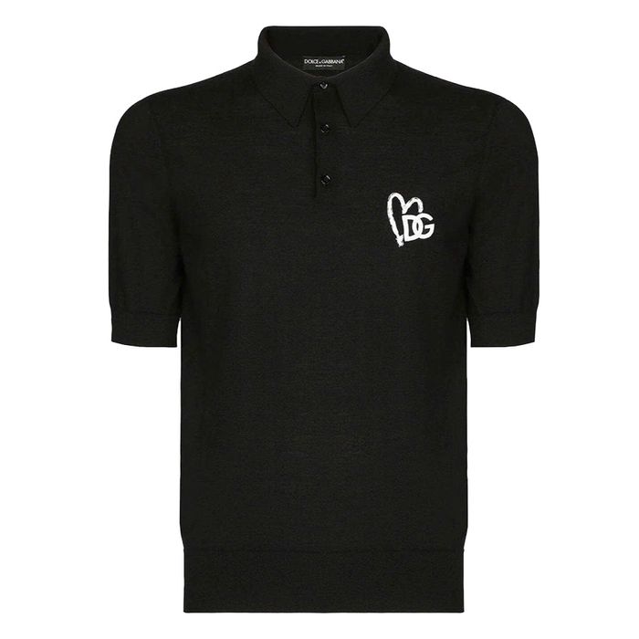 Áo Polo Nam Dolce & Gabbana D&G Thêu Chữ Trắng GXN38Z JBSA0 Màu Đen Size 46