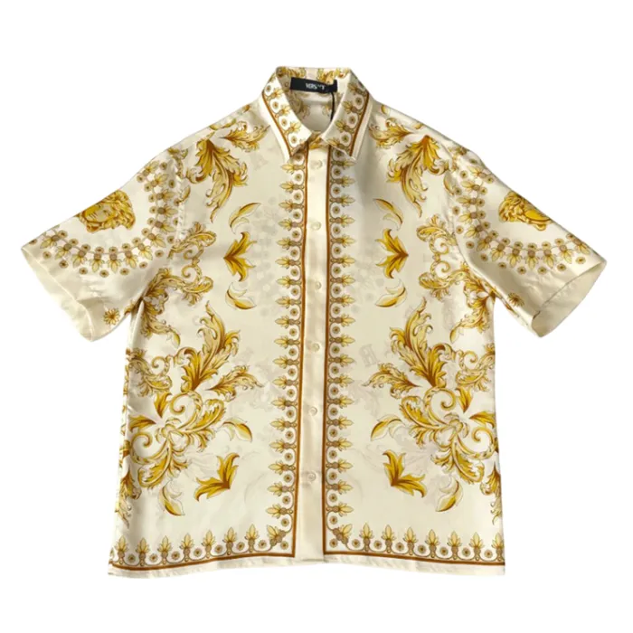 Áo Sơ Mi Nam Versace Barocco Print Short Sleeve In White/Gold 1010103 1A15626 5K580 Màu Kem Size 46