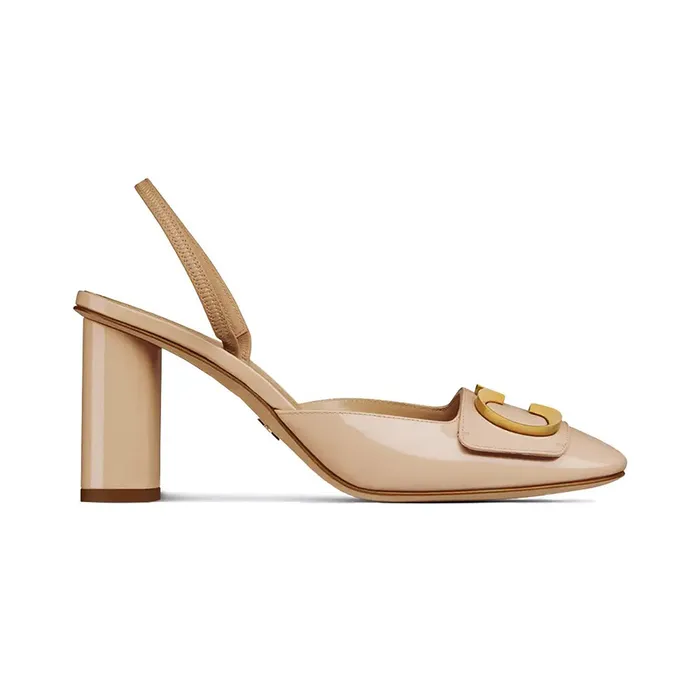 Giày Cao Gót Nữ Dior C'est 80 Patent Calfskin Slingback Pumps Màu Nude Size 37