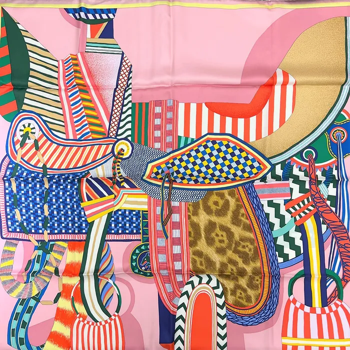Khăn Nữ Hermès La Selle Imaginare 90x90 Màu Hồng