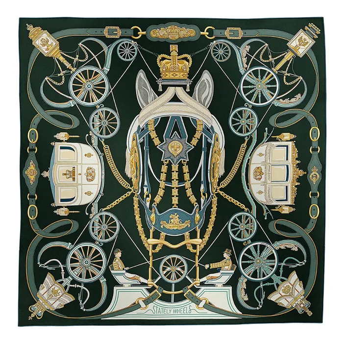 Khăn Nữ Hermès Stately Wheels scarf 90 H004163S 05 Màu Xanh