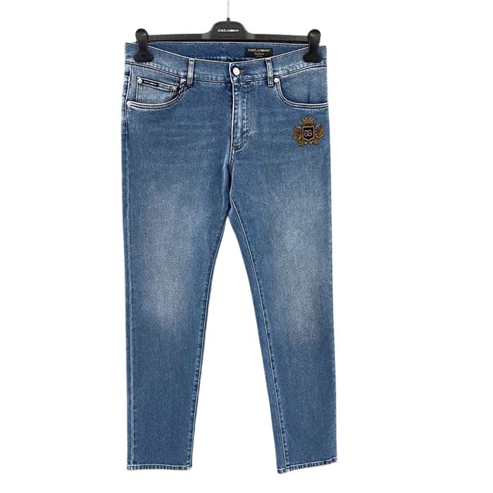 Quần Jean Nam Dolce & Gabbana D&G Thêu Vương Miện I4492M G8MH4 Màu Xanh Size 46