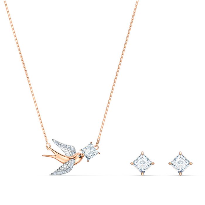 Set Dây Chuyền + Khuyên Tai Nữ Swarovski CZ White Lmul/Mix 5526491 Màu Vàng Hồng