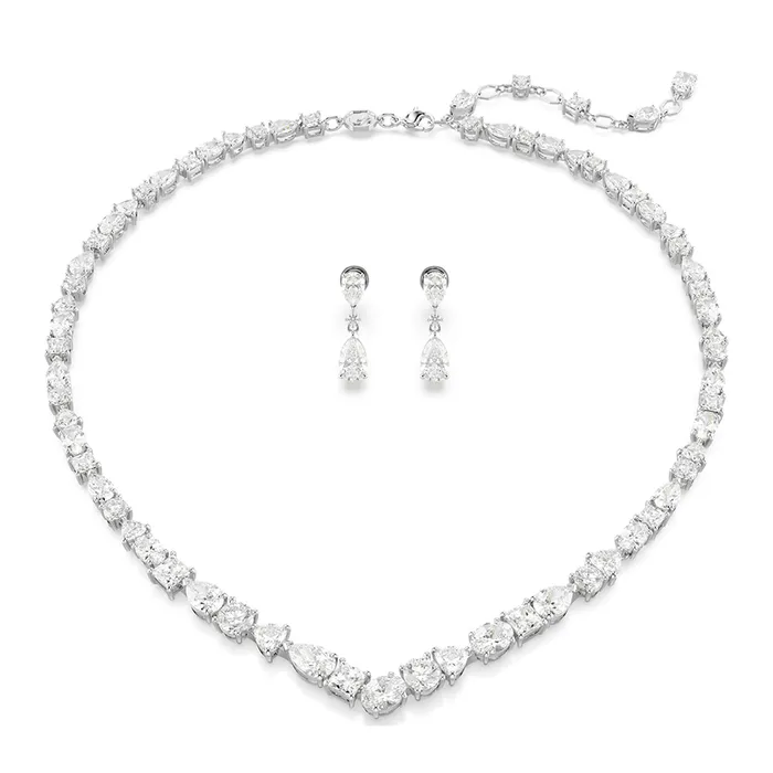 Set Dây Chuyền Và Khuyên Tai Nữ Swarovski Mesmera Set Mixed Cuts, White, Rhodium Plated 5674306 Màu Trắng