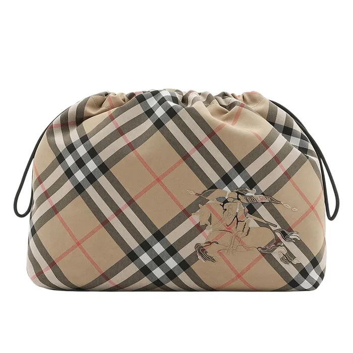 Túi Cầm Tay Nam Burberry Check Drawstring Pouch Màu Be