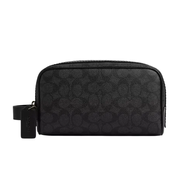 Túi Cầm Tay Nam Coach Small Travel Kit In Signature Canvas CAR15 Màu Đen Xám