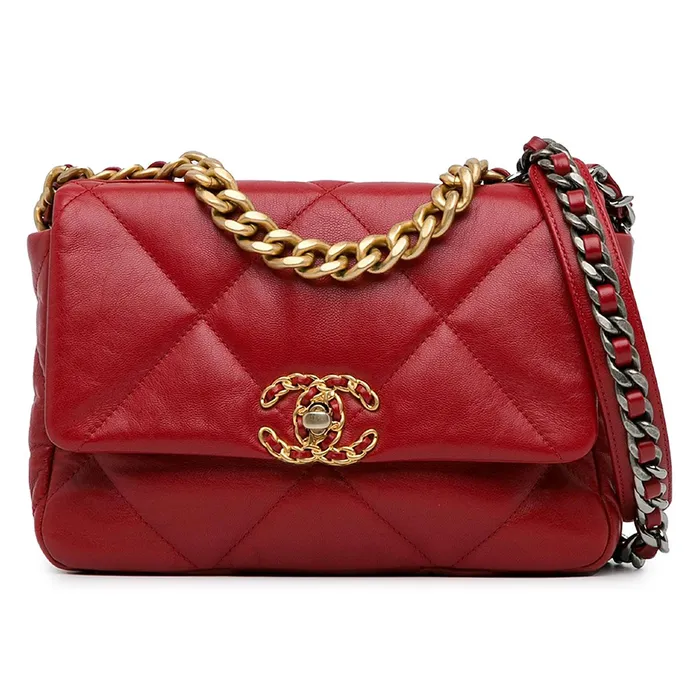 Túi Đeo Chéo Nữ Chanel Leather Medium 19 Flap Bag Handbags Red Màu Đỏ