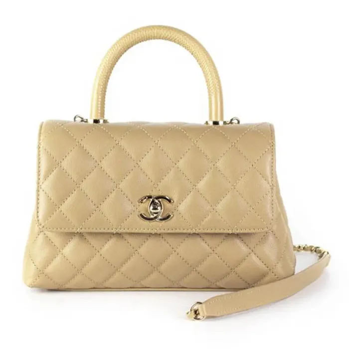 Túi Xách Nữ Chanel Caviar Coco Handle 9.5 Dark Beige Màu Be Đậm