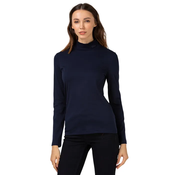 Áo Giữ Nhiệt Nữ Lacoste Women's Cotton Turtleneck TF2310 166 Màu Xanh Navy Size 36