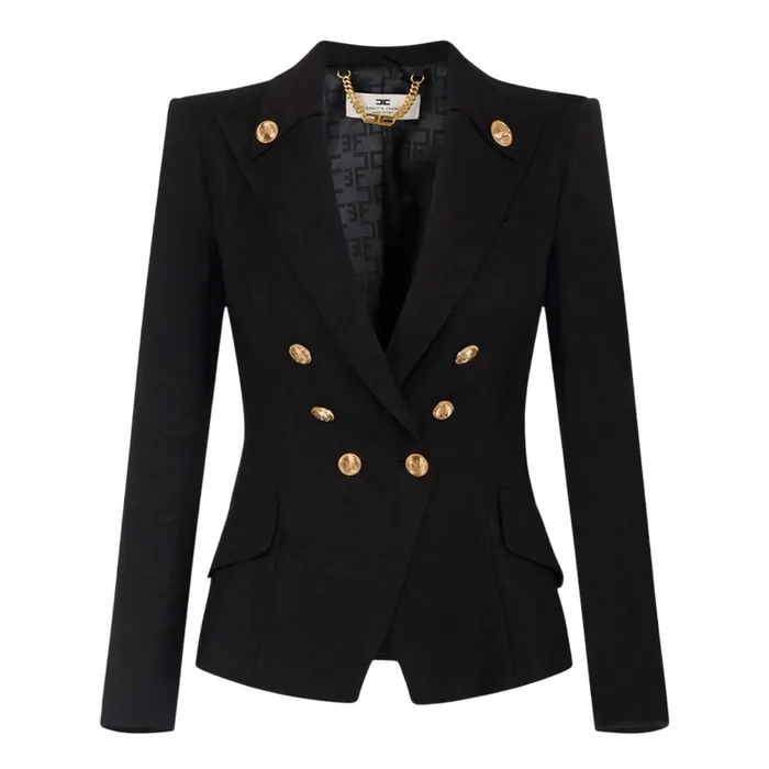 Áo Khoác Nữ Elisabetta Franchi 6 Button Double-breasted Wool Blazer In Black GI16252E2V760 Màu Đen Size 40