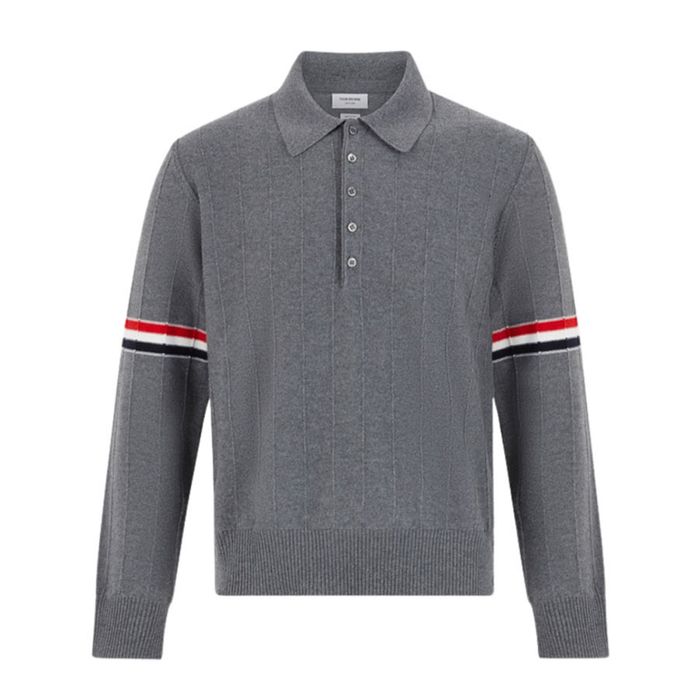 Áo Polo Len Nam Thom Browne Gray Pinched Seam MKP108A Màu Xám Size 1