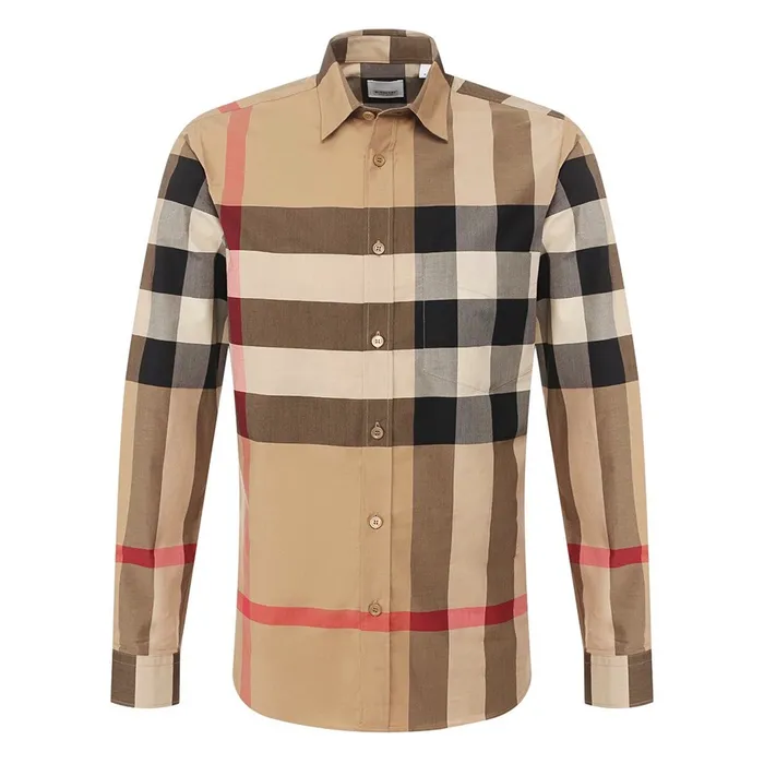 Áo Sơ Mi Nam Burberry Long Sleeve Cotton Shirt 8010213 Màu Be Kẻ Size XXL