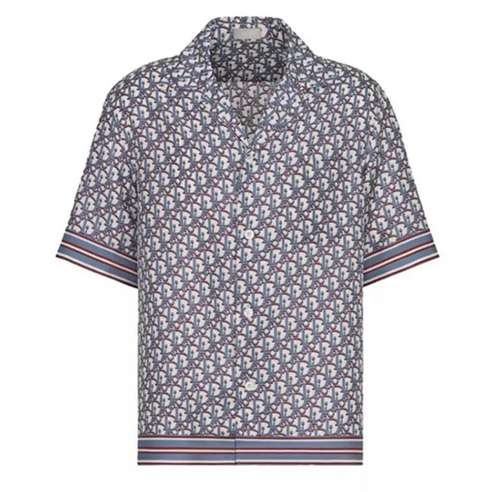 Áo Sơ Mi Nam Dior Oblique Pixel Hawaiian Silk Shirt Màu Xanh Họa Tiết Size 39