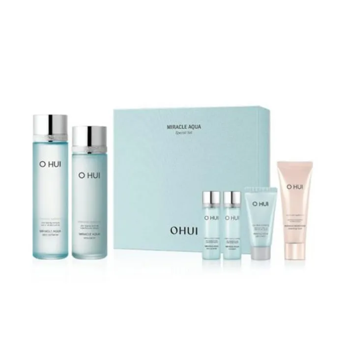 Bộ Dưỡng Da Ohui Xanh Cấp Nước Dành Cho Da Dầu Miracle Aqua Special Set 6 Món