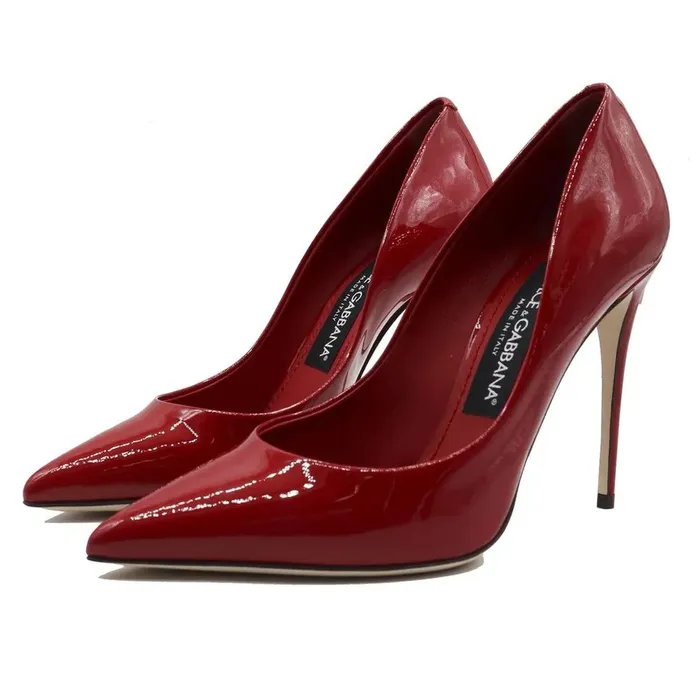 Giày Cao Gót Nữ Dolce & Gabbana D&G Cardinale Red Lacquer Shoes Pointed Toe Gold-Plated Metal Heel Màu Đỏ Size 36