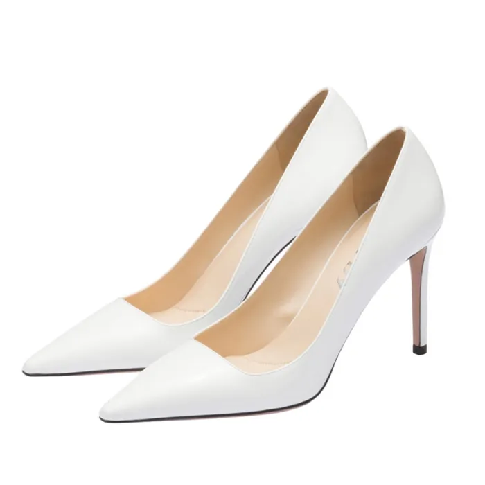 Giày Cao Gót Nữ Prada Patent Leather Pumps Màu Trắng Size 35.5