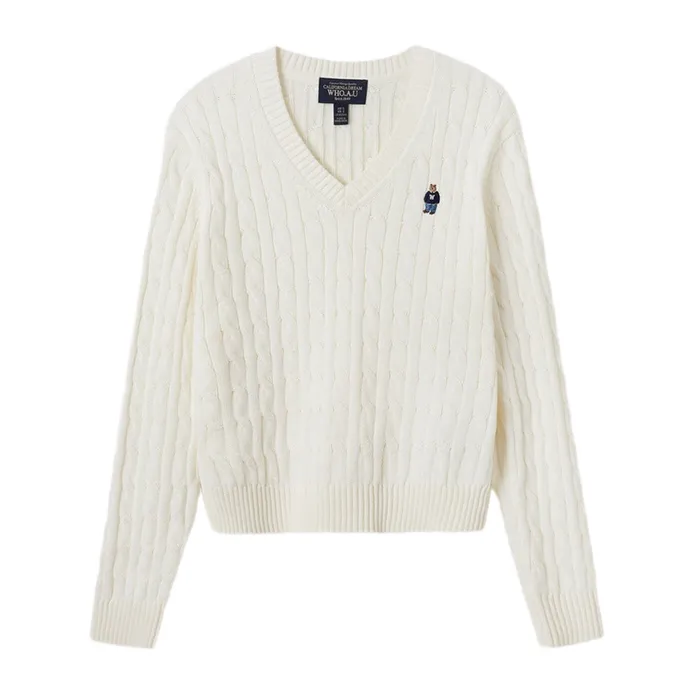 Áo Len Nữ WHOAU Steve V-neck Cable Sweater WHKAF1104F Màu Ivory Size S