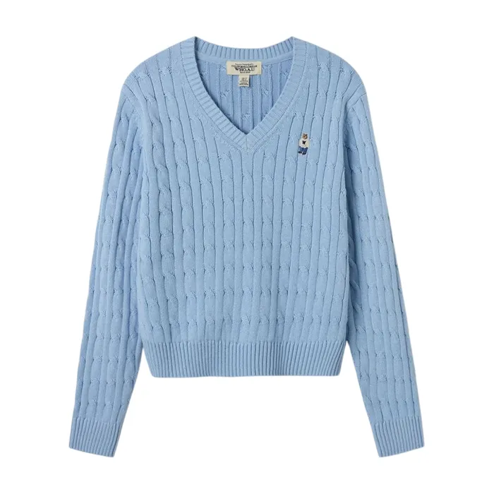 Áo Len Nữ WHOAU Steve V-neck Cable Sweater WHKAF1104F Màu Xanh Blue Size S