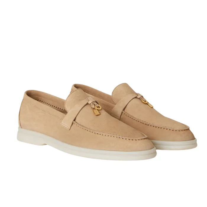 Giày Lười Nữ Loro Piana Summer Charms Walk Loafer Sandstone FAE5444-D044 Màu Nâu Vàng Size 38