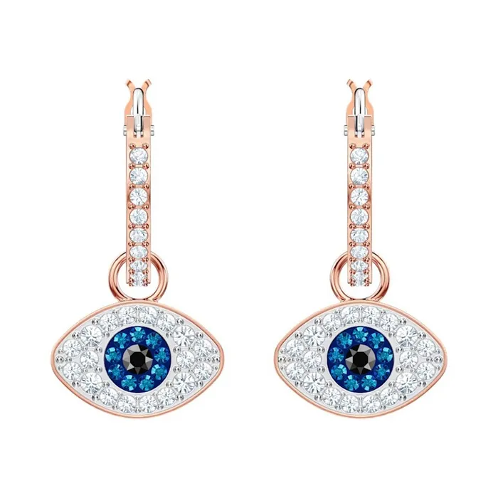 Khuyên Tai Nữ Swarovski Symbolic Hoop Earrings Evil Eye Blue Rose Gold Tone Plated 5492252 Màu Vàng Hồng