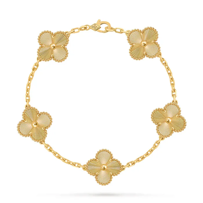 Vòng Đeo Tay Nữ Van Cleef & Arpels Vintage Alhambra Bracelet, 5 Motifs 18K Yellow Gold VCARP3JK00 Màu Vàng Gold