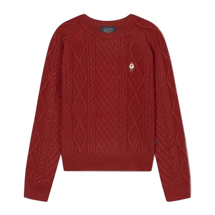 Áo Len Nữ WHOAU Steve Aran Cable Sweater Đỏ - Thiết Kế Sang Trọng, Ấm Áp và Phong Cách Hiện Đại, Chất Liệu Cao Cấp